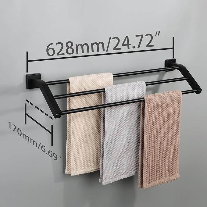 Alise Bath 3 Towel Bars,Towel Holder Towel Racks for Bathroom Wall Mount,Heavy Duty SUS304 Stainless Steel Towel Hanger Towel Rails,Matte Black,24-Inch