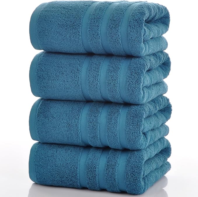 Cotton Bath Towel – Large 30x60 Inches, Soft, Thick & Absorbent Towel for Bathroom, Spa, or Home Use (Blue, 4 Pack – 30"x60")
