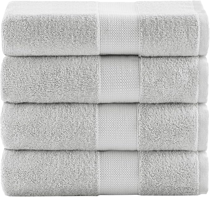 Comfort Spaces Turkish Bath Towel Set of 4 Piece 27x54 Medium 100% Cotton Towels Highly Absorbent Soft Quick Dry Shower for Bathroom Spa Light Grey