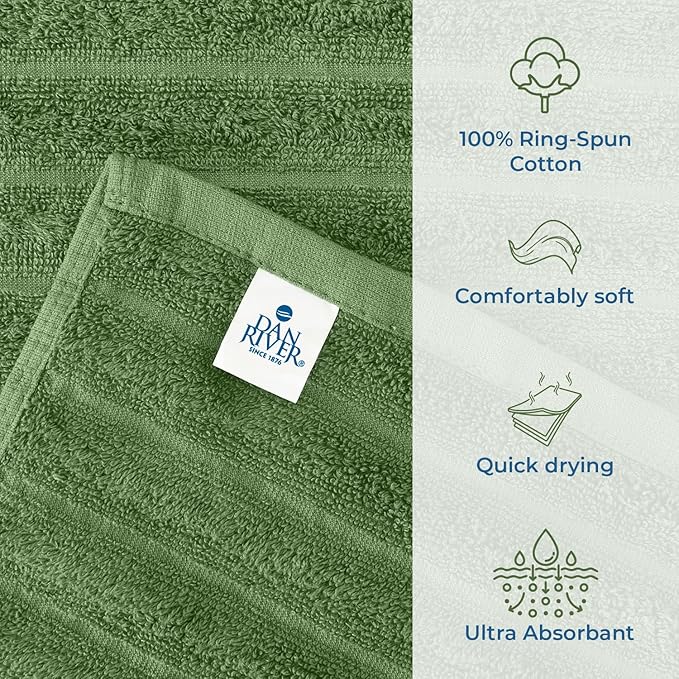 DAN RIVER Pack of 2 Bath Sheet 35x70 Inches, Extra Large Ribbed Quick Dry Bath Towels for Bathroom, Soft Absorbent Towels - Sage Green