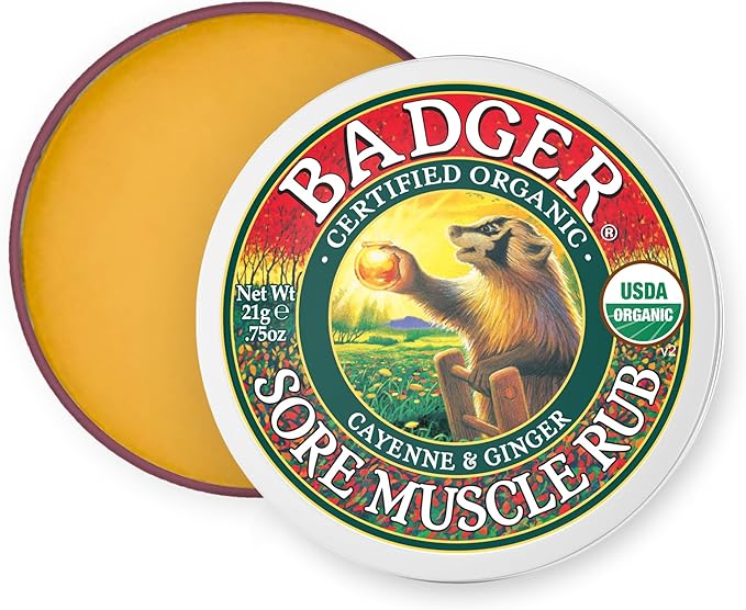 Badger - Sore Muscle Rub, Cayenne Pepper and Ginger, Organic Rub, Muscle Relief Balm, Warming Muscle Rub, Sore Muscle Balm, 0.75 oz