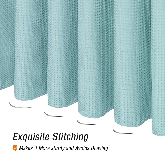 Gibelle Long Shower Curtain 72 x 78, Tall Waffle Weave Textured Fabric Shower Curtain for Bathroom, Water Repellent, Machine Washable, Teal