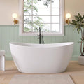 SJ STAR&JANE 55" Solid Surface Freestanding Bathtub Stone Resin Tub Oval Double Slippers Stand Alone Soaking Tub with Pop-up Drain and Overflow, Matte White
