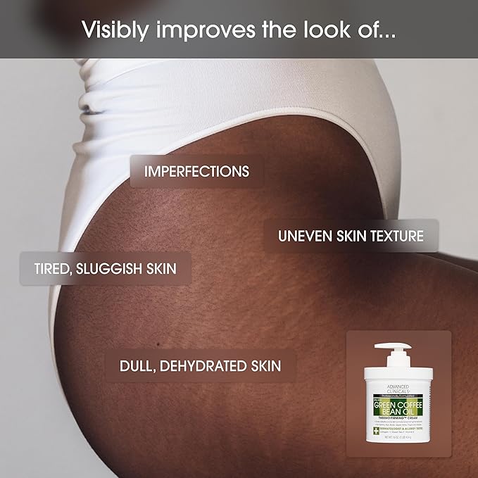 Advanced Clinicals Green Coffee Bean Thermo - Firming Body Lotion | Caffeine Infused Collagen Cream Moisturizer & Body Cream For Women, Stomach, Legs, & To Improve Look Of Textured Crepey Skin, 16 Oz