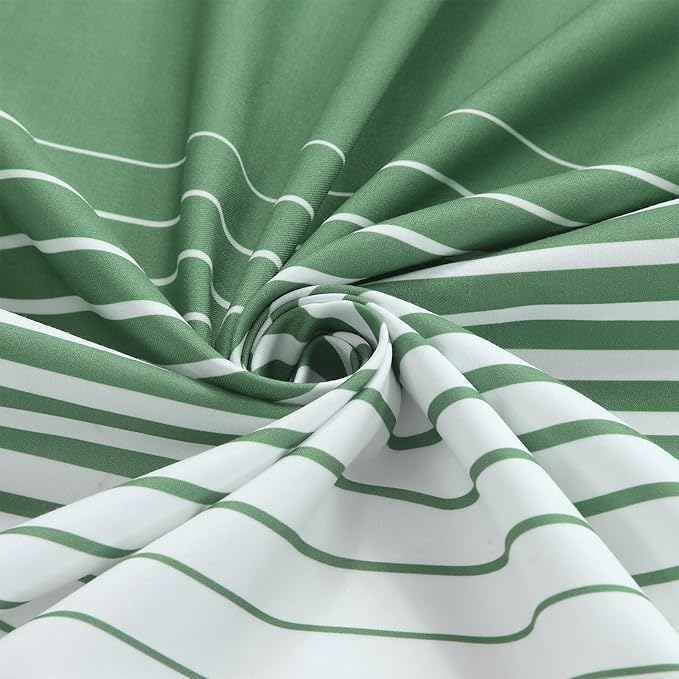 Green Shower Curtain, Sage Green and White Gradient Horizontal Stripe Waterproof Polyester Shower Curtains for Bathroom, 72x72 Inches