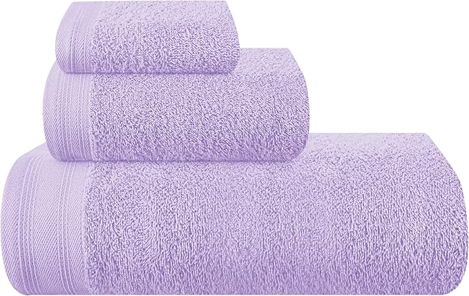 Ultra Soft 3 Pack Cotton Towel Set, Contains a Bath Towels 28x55 inch, a Hand Towels 16x24 inch & a Wash Coths 12x12 inch, Ideal Everyday use, Compact & Lightweight - Purple