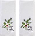 SKL Home Christmas Hello Winter Holly 3D Hand Towel 2pc Set for Bath/Kitchen/Bar & Gift, White
