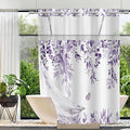 No Hook Shower Curtain and Liner Set, Light Purple Eucalyptus Floral Shower Curtains for Bathroom, Bath Curtain Sets with Snap in Liner, Waterproof with See Through Top Window, 71x84 Inches