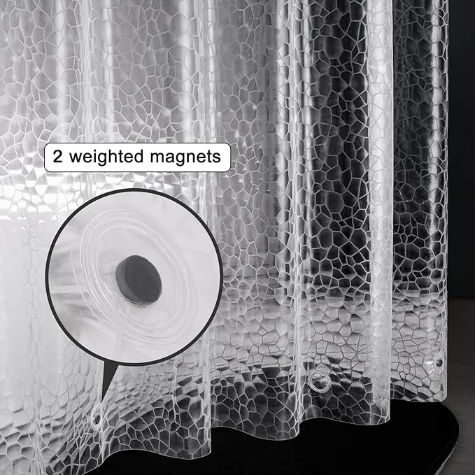 UFRIDAY Clear Shower Stall Curtain Liner 36 x 72 inches,3D Water Cube Small Size Shower Curtain with 2 Heavy Magnets Water Resistant for Shower Stall Bathtubs, Semi Transparent
