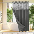 Gibelle Long Shower Curtain 72x80, Waffle Weave Bathroom Shower Curtain with Snap-in Fabric Liner Set, No Hooks Needed, Hotel Style with Mesh Top Window, Charcoal Grey