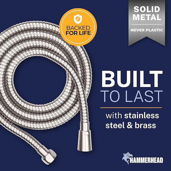 HammerHead Showers Solid Metal Shower Hose Attachment for Showerhead, Extra-Long 72-Inch Universal Replacement Hose for Hand held Shower, Brushed Nickel