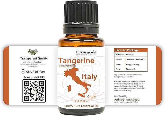 Tangerine Essential Oil - Direct from Citrusmade Italy - Cold Pressed - Aceite Esencial de Mandarina for Aromatherapy, Massage, Diffuser, DIY Candle and Soap Making - 22lbs