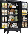 48" H Metal Kitchen Pantry Storage Cabinet, Freestanding Cupboard Storage Cabinet with Doors and Adjustable Shelves, Large Stand Up Food Cupboard for Living Room, Dinning Room, Black