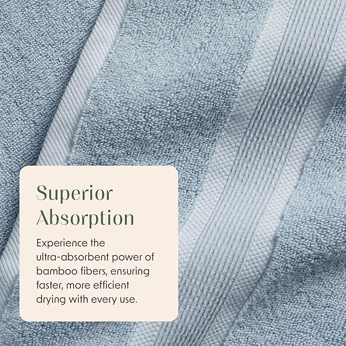 Springtree Home Luxury Bamboo Rayon Bath Towel Set of 4 | 35% Bamboo Rayon - 65% Cotton | Absorbent Quick-Dry Towels for Bathroom | Oeko-TEX Standard 100 Cotton | Blue Fog - 4 Pack
