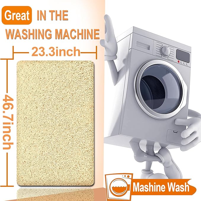 Shower Mats Non Slip for Elderly, 24x47’’Extra Lager Loofah Bath Mats for Shower, Non-Slip Bath/Shower Mat for Elderly-Beige