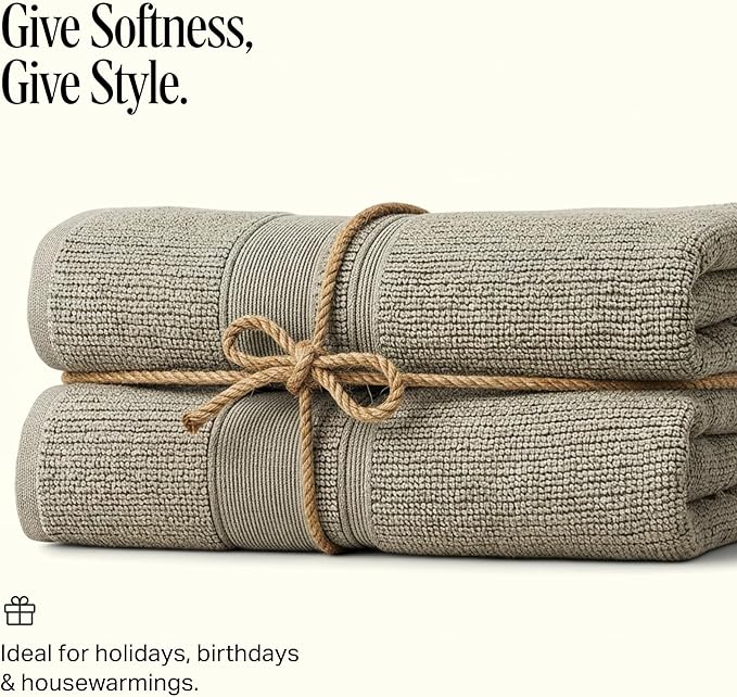 Preston Lane Douro Bath Towel Set – 2 Pack Luxury Cotton Towels, Ultra Soft & Absorbent, Quick-Dry Spa-Quality Bathroom Towels, Made in Portugal, Eucalyptus