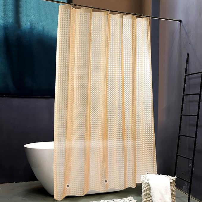 NTBAY EVA Semi-Transparent Clear Shower Curtain with Yellow Checkered, Water-Repellent Liner with 3 Magnets for Bathroom, 72x72 Inches