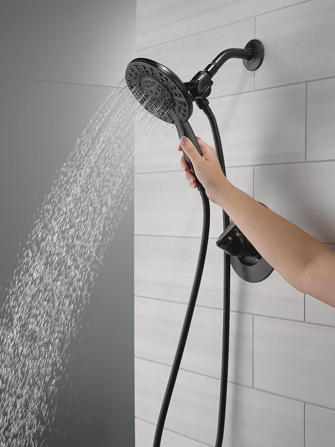 Delta Arvo 14 Series Matte Black Shower Faucet Set with In2ition 2-in-1 Dual Shower Head with HandHeld Spray Combo, Valve Trim Kit, Matte Black 142840-BL-I (Valve Included)
