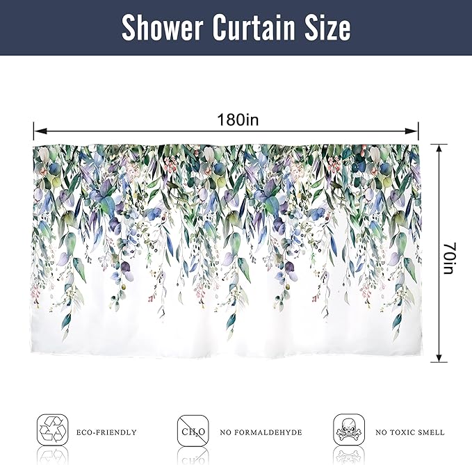 Riyidecor Clawfoot Tub Extra Wide Wrap All Around Circular Round Shower Curtain for Bathroom Decor 180Wx70H Eucalyptus Plants Art Printed Fabric Polyester Waterproof 32 Pack Plastic