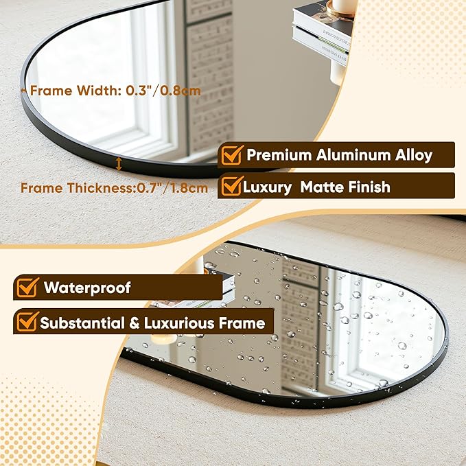 Arched Mirror 20"x30", Bathroom Mirror, Wall Mounted Vanity Mirror with Arch Metal Frame for Bathroom, Over Sink, Bedroom, Living Room, Flat Frame, Black