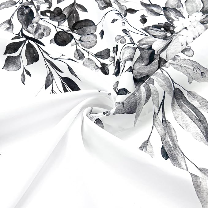 Gibelle Small Stall Shower Curtain 36 x 72, Narrow Black and White Floral Shower Curtain, Watercolor Plant Eucalyptus Leaves Fabric Shower Curtain Set