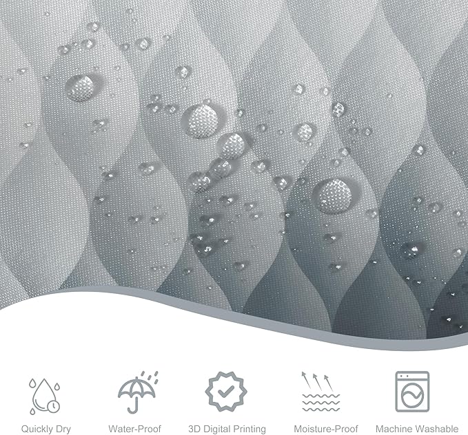 Grey Ombre Shower Curtain, Modern Geometric Shower Curtain Set, Washable Polyester Fabric for Bathroom, Weighted Hem, 72 x 72 inch