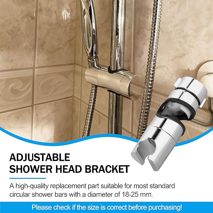 Adjustable Shower Head Holder for Slide Bar Universal 18-25MM O.D., Shower Head Holder Used for Replacing The Sliding Rod and Clamp in The Bathroom Replaceable 360 ° Rotating Spray Bracket