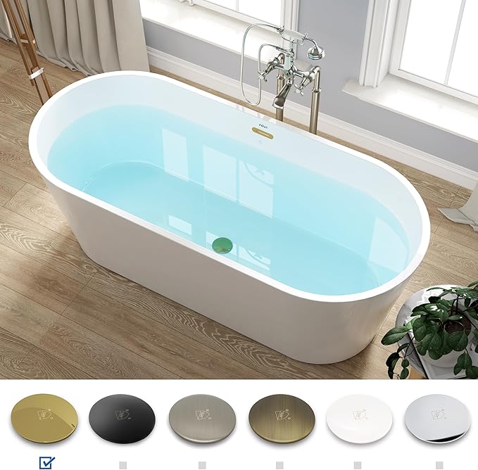 FerdY 67" Shangri-La Elite, Acrylic Freestanding Bathtub, Modern & Contemporary Design Soaking Tub with Polished Gold Drain Pop-Up Drain and Minimalist Design Overflow, cUPC Certified