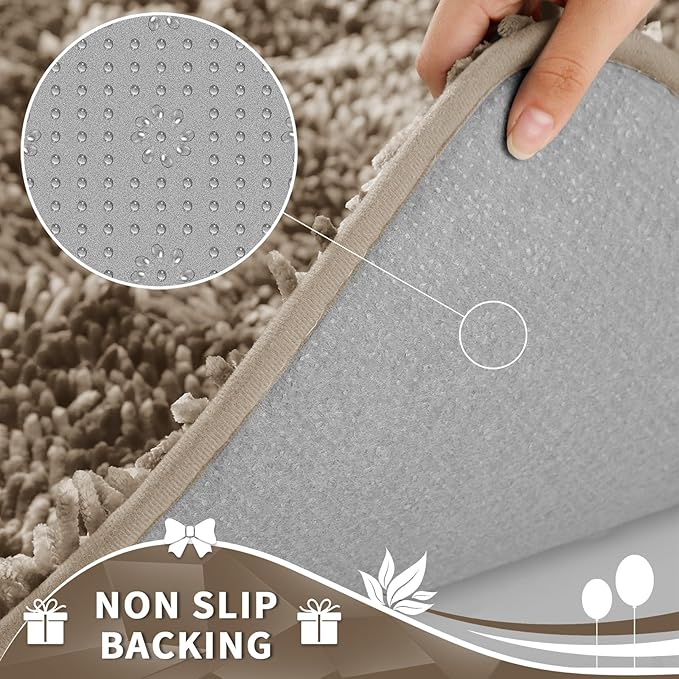 Yimobra Toilet Rugs U Shaped Washable, Extra Thick Soft Absorbent Chenille Contour Bathroom Rugs for Toilet 24x20 Inch, Quick Dry Non Slip Toilet Mat for Bath Floor, Camel