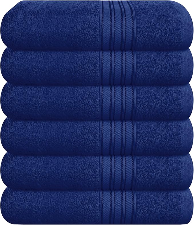 BOUTIQUO Ultra Soft Cotton 6 -Piece Hand Towel Set 16x24 Inch, Ideal for use in Bathroom, Kitchen, Gym, Spa & General Cleaning, Compact & Lightweight Multi Purpose Hand Towels - Navy Blue