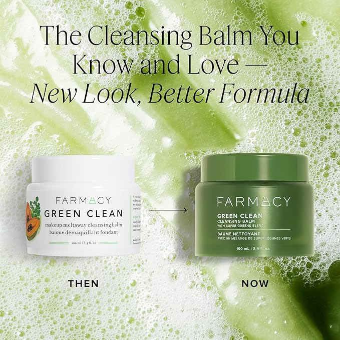 Farmacy Makeup Remover Cleansing Balm - Green Clean Waterproof Makeup Remover Balm + Oil Cleanser for Face - Gently Removes Make Up + SPF while Hydrating Skin (100 ml)