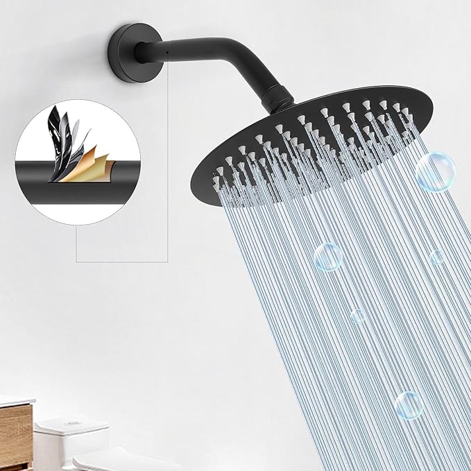 HarJue Shower Arm with Flange and Teflon Tape, Wall Mounted Shower Pipe 304 Stainless Steel Extension Arm for Fixed Shower Head & Handheld (6 Inch, Matte Black)