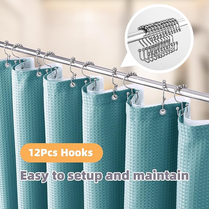 LaCyan 3 in 1 Waterproof Waffle Weave Shower Curtain and Clear Liner Set with 12 Stainless Steel Hooks Double Sided for Bathroom 72 Inches Heavy Duty Polyester Fabric Shower Curtains 72x84