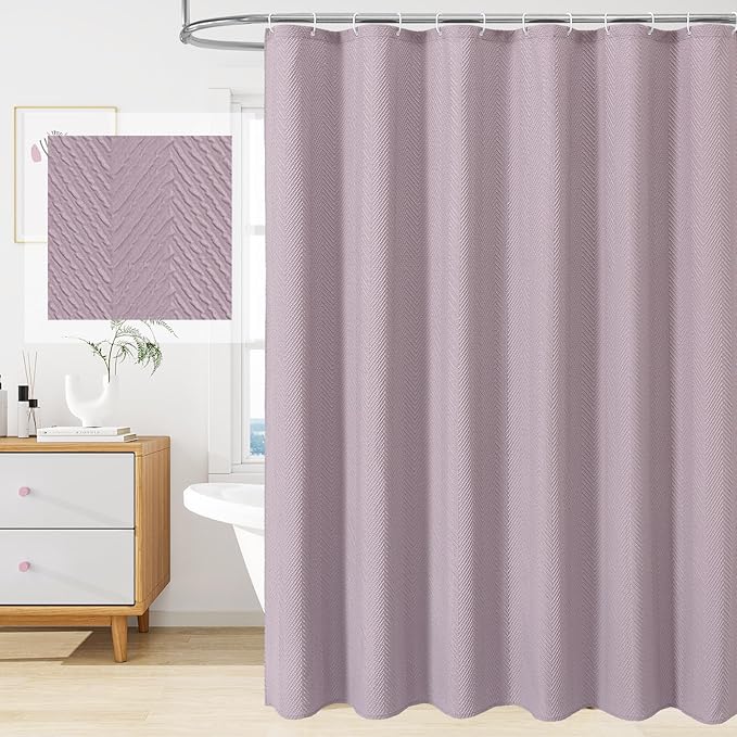 Gibelle Lavender Purple Shower Curtain for Bathroom, 3D Embossed Textured Fabric Shower Curtain, Modern Farmhouse Chic Soft Cloth Shower Curtain Set with Hooks, 72x72