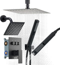 VEVOR Shower Faucet Set, 10 Inch Ceiling Mount Rainfall Shower System with 6 Inch Wall Mount Head and 2 in 1 Handheld Spray, Rotatable 3-Function Dual Rain Head Brass Valve and Trim Kit, Matte Black