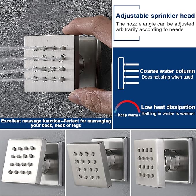 Thermostatic Shower System Dual Shower Heads with 16" Ceiling Mounted Rain Shower Head & 6" Wall Mounted Head 4 Function Shower System with body jets Can All Run Together, Brushed Nickel