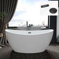 FerdY Naha 59" Acrylic Freestanding Bathtub, Curve Edge Freestanding Soaking Bathtub, Glossy White, cUPC Certified, Matte Black Drain & Matte Black Overflow Included