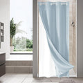 MitoVilla Blue Waffle Small Stall Shower Curtain Liner Set 36 x 74, No Hooks Required Half Size Narrow Fabric Cloth Shower Curtain Set with Snap-in Liner for Modern Bathroom Decor, Fog Blue