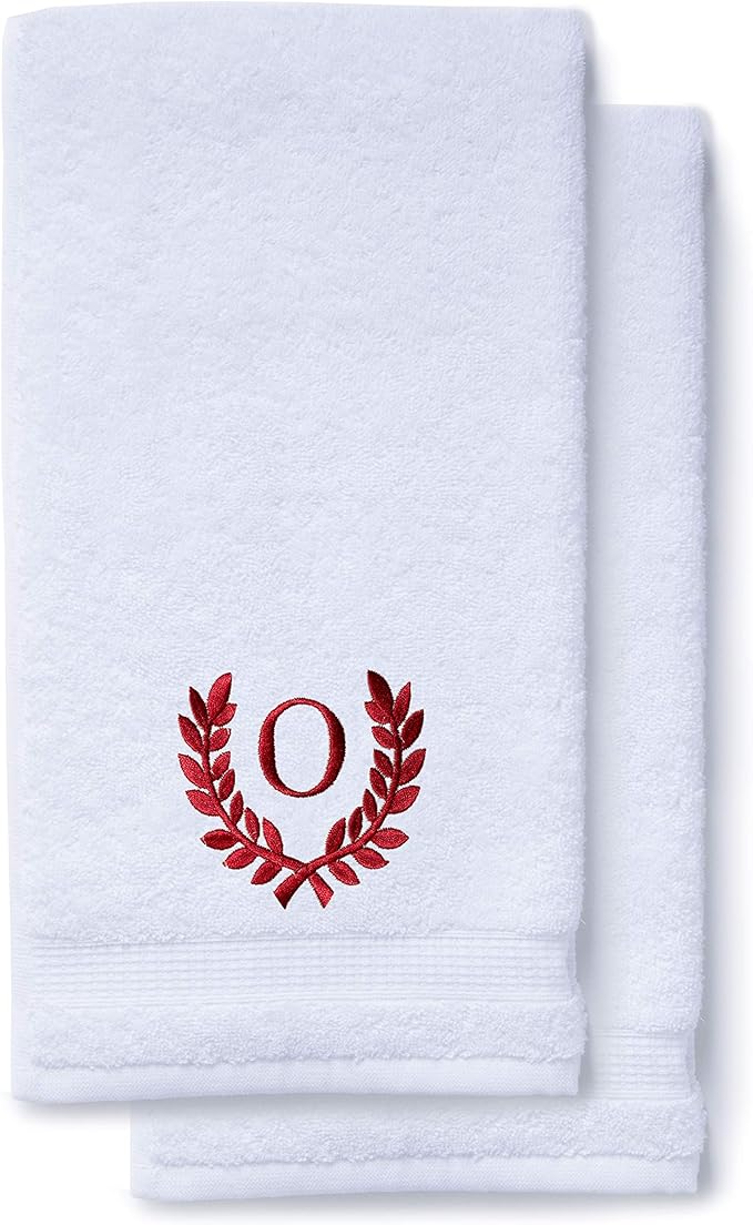 Decorative and Monogrammed Hand Towels for Bathroom Kitchen Makeup | Personalized Gift for Wedding-Bridal | Roman Font Custom Luxury Turkish Towel | Spa Collection, Oversized, 16 X 30 Inch, Set of 2