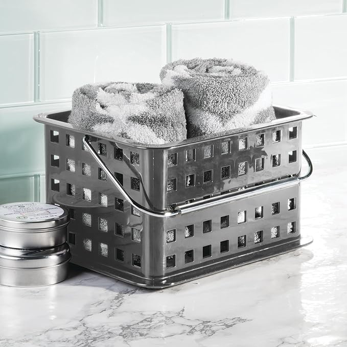 iDesign Plastic Shower Caddy Basket with Handle for Bathroom or College Dorm - Gray - Made in USA