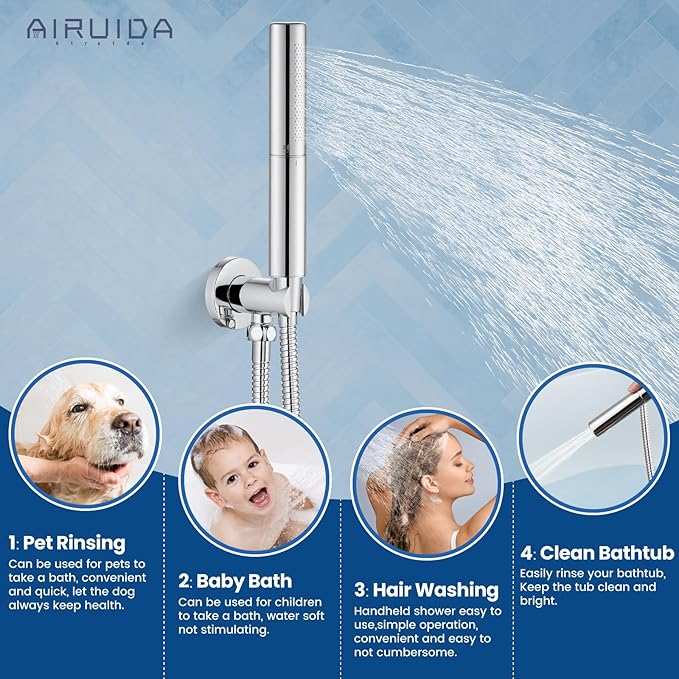 Airuida Shower Fixtures 2 Functions Shower Faucet Set Wall Mounted for Bathroom High Pressure Brass Handheld Shower with Rough-in Valve Round Rainfall 8 Inch Shower Head Chrome Polish