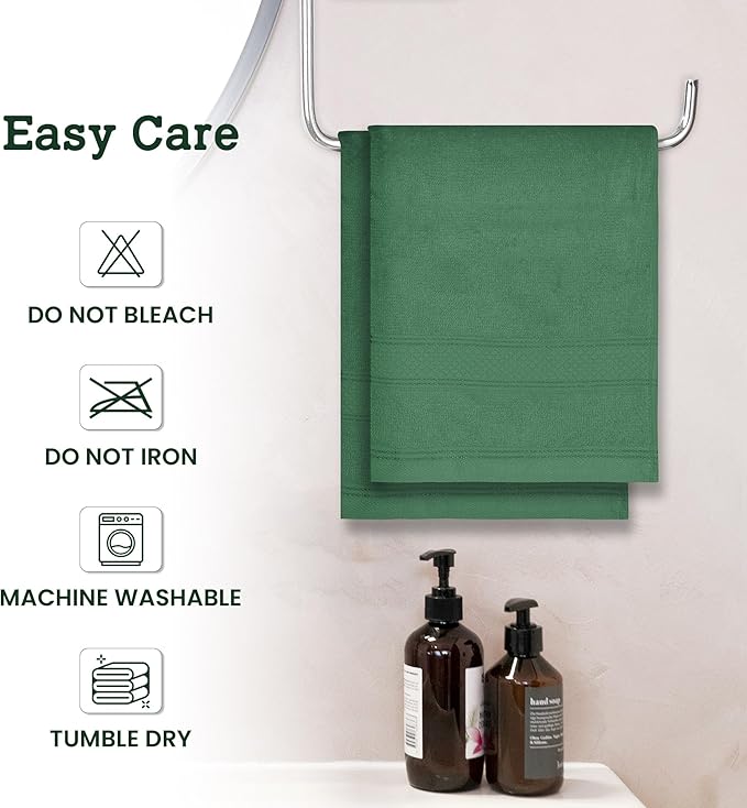 Casa Lino 100% Cotton Hand Towels for Bathroom - Soft, Highly Absorbent & Quick Dry Kitchen Towels - Gym Towel Set - Travel Towel Set - 24" x 16" - Pack of 4 - (Green)