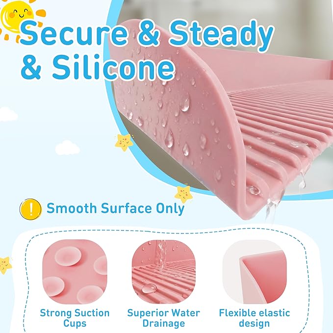 Roslim Bathtub Splash Guard Play Shelf - Silicone Toy Tray Holder Storage for Kids’ Bath Time, Tub Shelf with Suction Cups, Prevent Water Spilling in Bathroom, Kids Bath Accessories,Fairy Pink