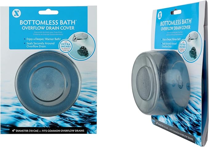 SlipX Solutions Bottomless Bath Overflow Drain Cover for Tub, Adds Inches of Water to Bathtub for a Warmer Deeper Bath, Spa Accessories, Drain Block, Water Stopper Plug (4 inch Inner Diameter, Gray)