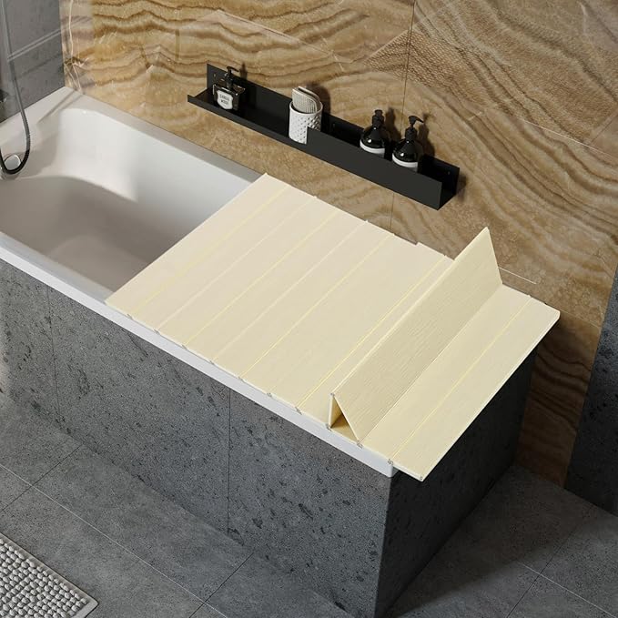 Foldable Bathtub Tray - 70.8" x 31.5" Folding Bathtub Cover - Dustproof PVC Shutter Bath Lid Insulation Panel for Bath Tub Home Bathtubs SPA, 11lbs Capacity, Yellow