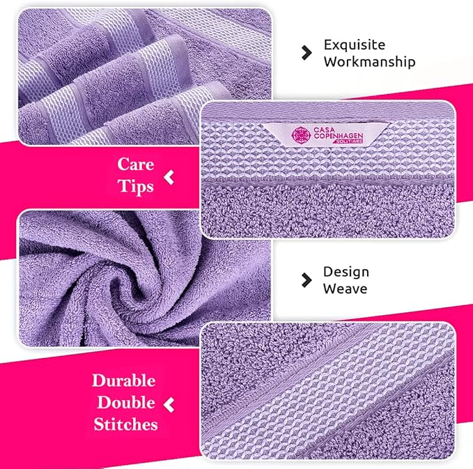 CASA COPENHAGEN Solitaire 6 Pieces Towel Set- Purple Rose, 600 GSM 2 Bath Towel 2 Hand Towel 2 Washcloth, Designed in Denmark Made of Soft Egyptian Cotton for Bathroom, Kitchen & Shower