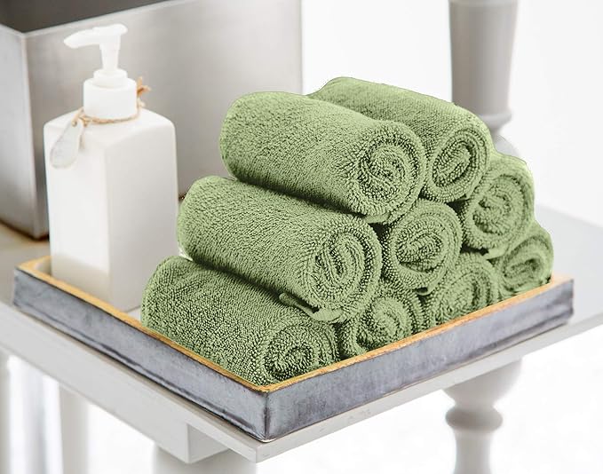 Utopia Towels 60 Pack Cotton Washcloths Set, 100% Ring Spun Cotton, Premium Flannel Face Cloths, Highly Absorbent and Soft Feel Fingertip Towels, Sage Green