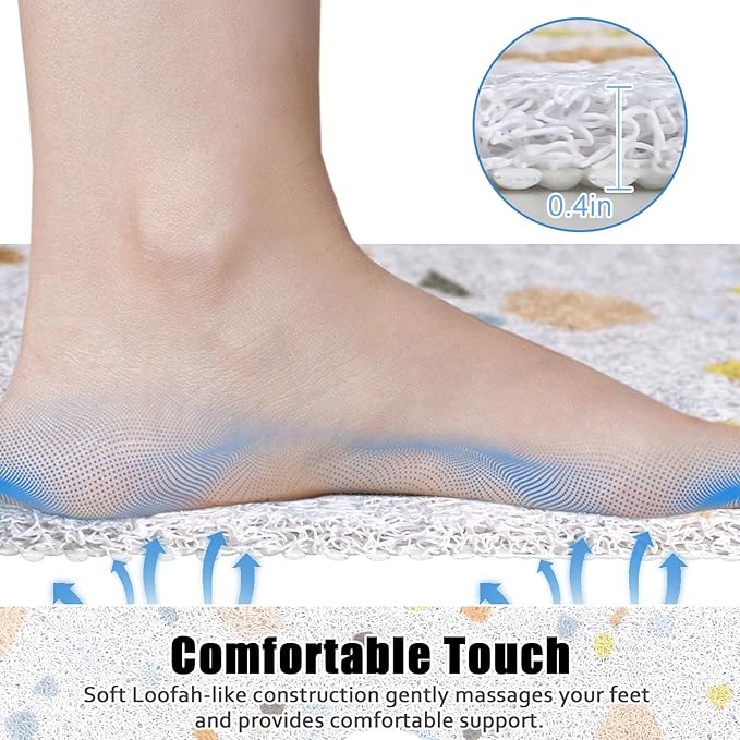 Square Shower Mat Non Slip: 27x27 Inch Shower Floor Mat with Drain Hole in Middle, Super Soft and Comfortable PVC Loofah Massage Bath Mat for Shower, Anti Slip Shower Stall Mat, Quick Drying