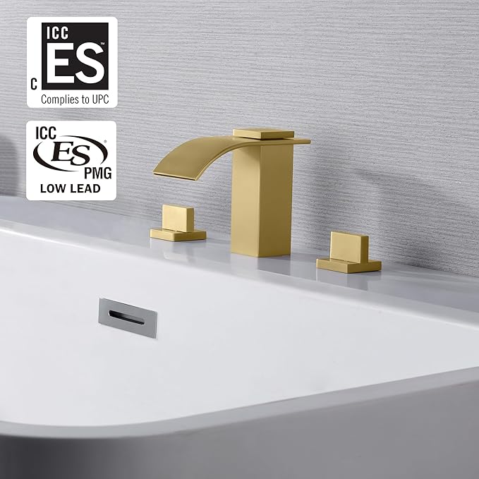 SUMERAIN Two Handle Roman Tub Faucet 3 Hole Waterfall Bathtub Faucet Brushed Gold with Valve