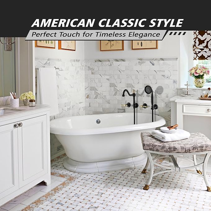 SUMERAIN High Flow Wall Mount Tub Filler, Vintage Bathtub Faucet with Sprayer and Rough-in Valve, Black and Gold Finish